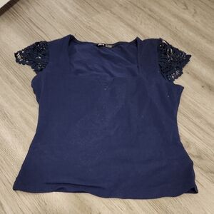 SHEIN Navy Blue Crochet Sleeve Blouse
